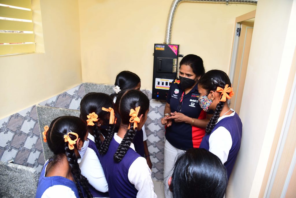 Indian female students in a toilet block