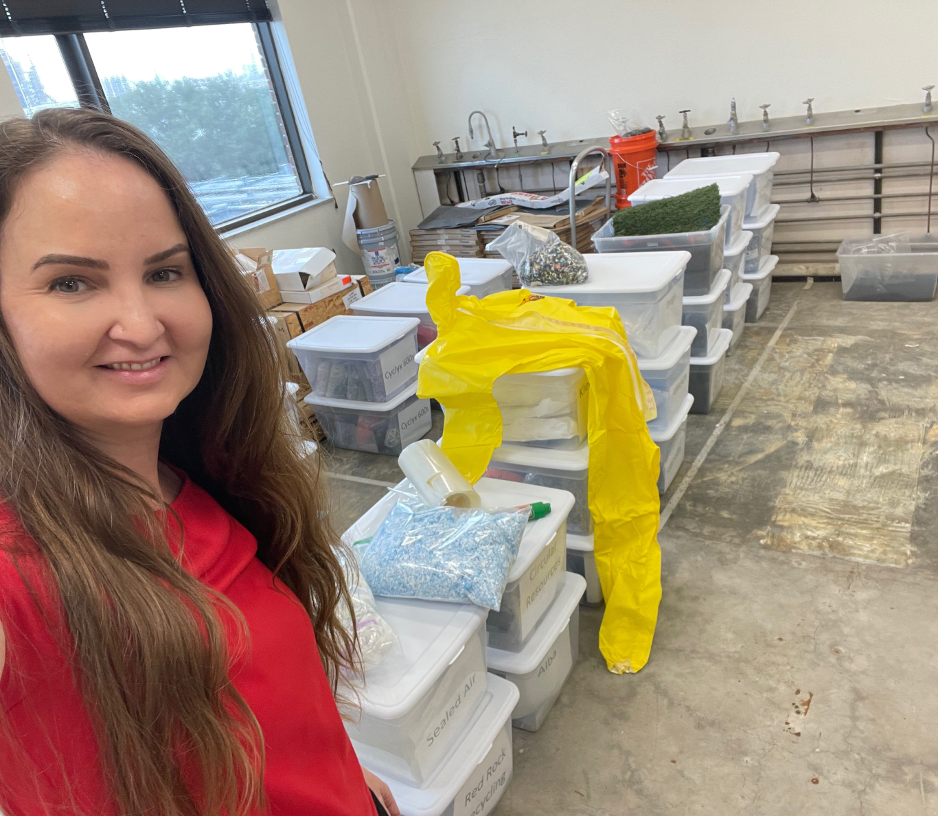 Stephanie at the lab where plastic waste is stored for analysis